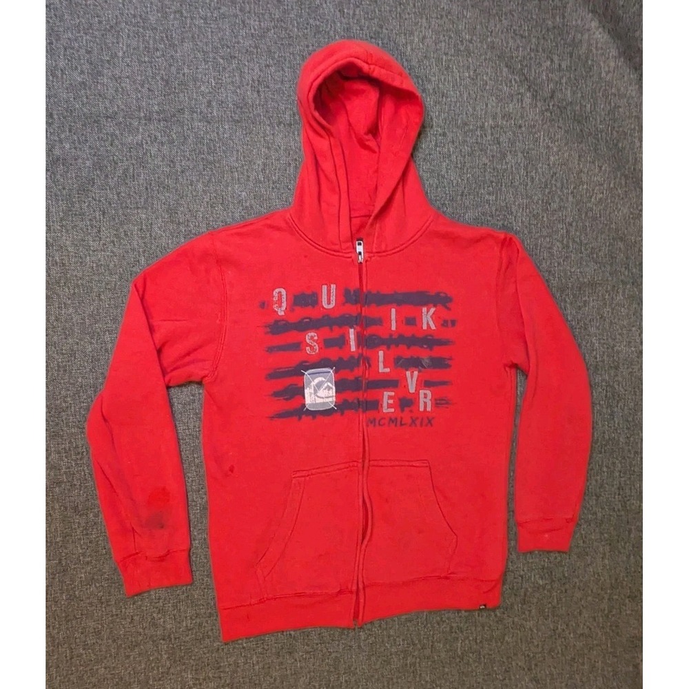 Vintage Quicksilver Hoodie Surf Full Zip Fleece Red Skate Y2K Jacket Men XL